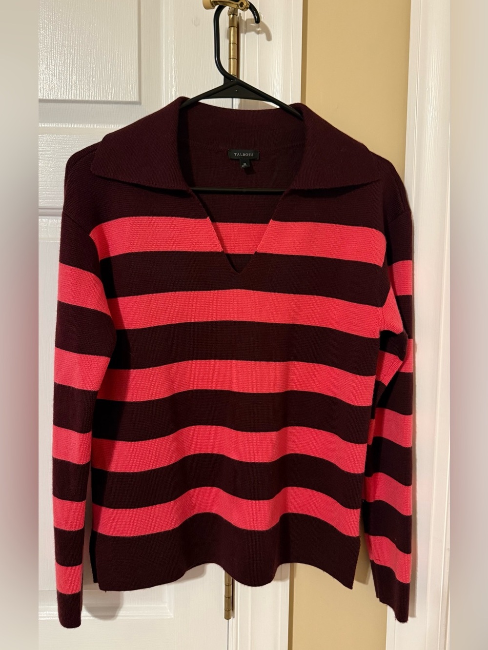 Talbots V-Neck Sweater - Burgundy & Pink